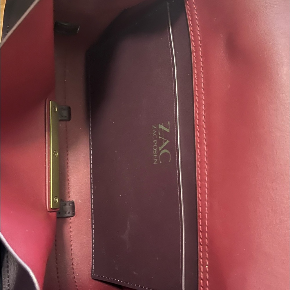 ZAC Zac Posen Smooth Leather Crossbody in Burgundy with Gold Hardware - Picture 3 of 3